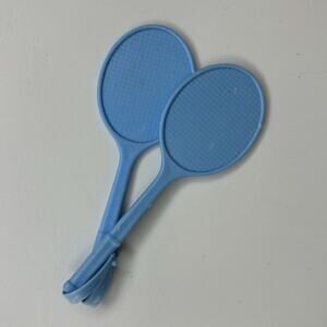 Vintage Barbie Tennis Badmitton Racquets Set of 2 Blue 4.5" Handle Clip On